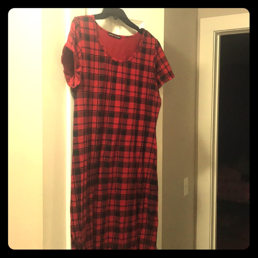 Red and Black plaid midi dress